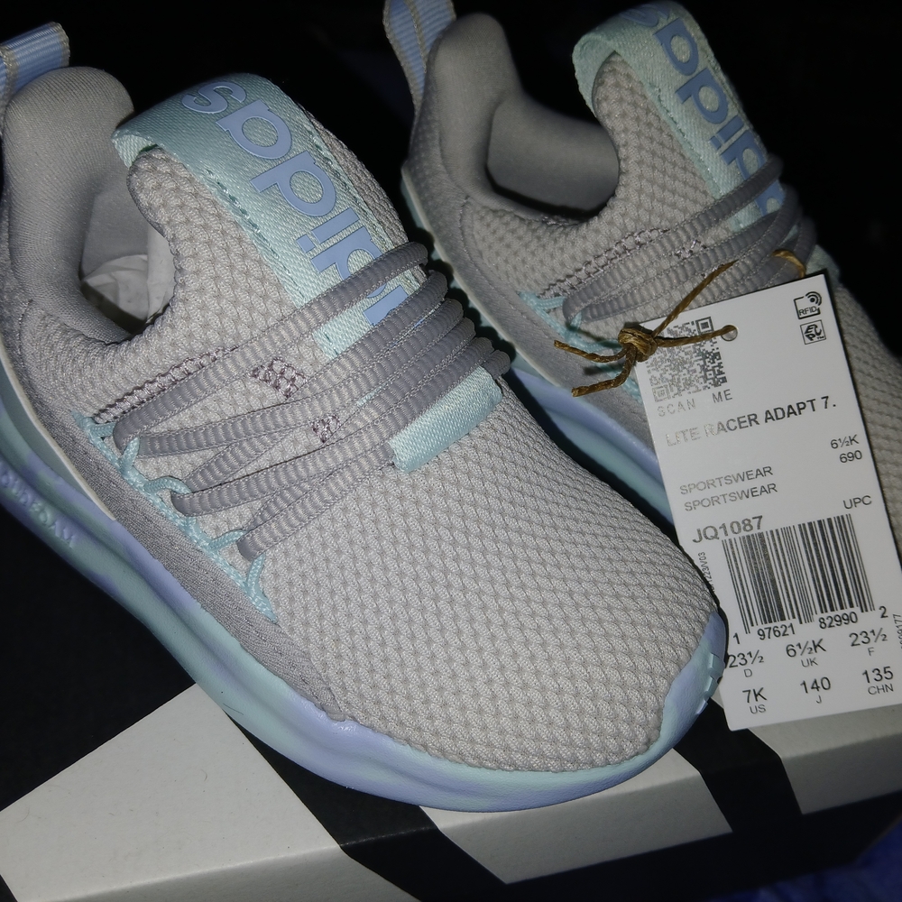 Adidas Kids Gray and Light Blue Sneakers